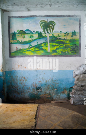 Landscape mural on a run down wall of a grocery store, Santa Clara, Cuba. Stock Photo