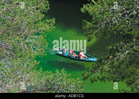 Boat trip on the river Tarn with the guided tours of Le Bateliers de La Malene, Gorges du Tarn, Millau,  Midi-Pyrenees, France Stock Photo