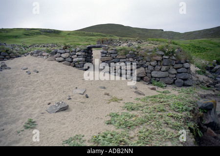 deserted village ruins isle of mingulay scotland western isles outer hebrides uk gb Stock Photo