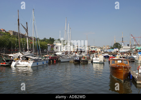 Bristol England yachts and motor boats moored at the Baltic Wharf marina in Bristol harbour Stock Photo