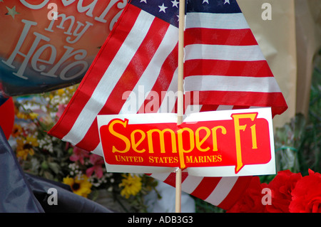 Friends and family grieving at memorial for 14 Marines Killed in Iraq by IED all from Ohio reserve unit in Brook Park Ohio Stock Photo