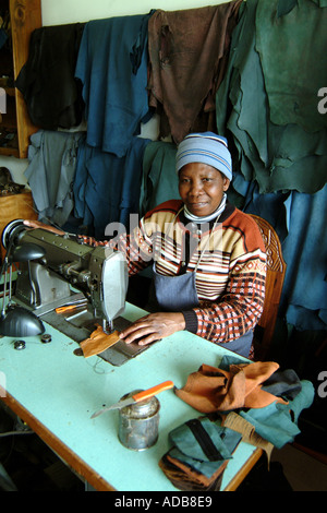 Henties Bay Namibia Southern Africa Worker using Sewing Machine Making Handbag Stock Photo