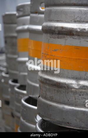 close up of pile of beer barrels in alleyway in wexford town ireland Stock Photo