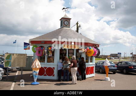 tourist kiosk shop selling ice creams and souvenirs in the harbour at courtown gorey county wexford ireland Stock Photo