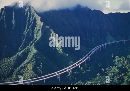 Koolau mountains and H3 highway Oahu Hawaii USA Stock Photo - Alamy