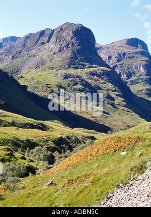 dh The Three Sisters Glen Coe GLENCOE ARGYLL Scottish Valley mountainous peaks mountain munro scotland munros mountains Stock Photo