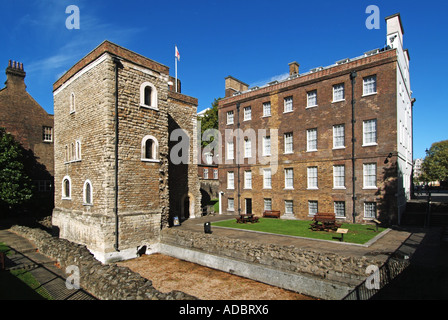 The Jewel Tower part of original Palace Of Westminster together with other building remains adjacent to more modern buildings London England UK Stock Photo