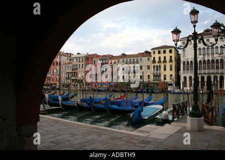 View of moorings on the Grand canal from arch Stock Photo