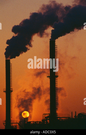 pollution belching smokestacks in Avonmouth nr Bristol UK Stock Photo