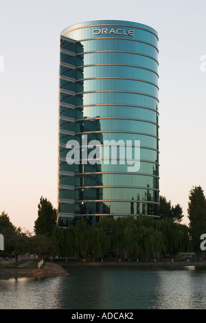 The Oracle 300 building and the lake at the Oracle Campus in Redwood Shores California USA Stock Photo