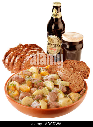 TRADITIONAL IRISH STEW  WITH SODA BREAD AND STOUT CUT OUT Stock Photo