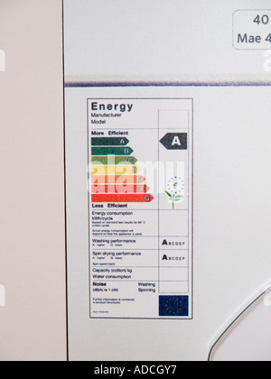 Label on refrigerator showing energy efficiency level A. Stock Photo