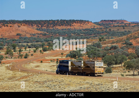 Road train below Cawnpore Lookout in the Lilyvale Hills western Queensland Australia