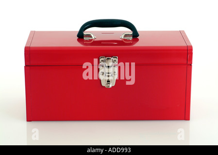 Red metal toolbox on white background Stock Photo - Alamy