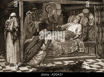 Edward The Confessor, aka Saint Edward the Confessor,1042 -1066. Penultimate Anglo Saxon King.  Seen here on his deathbed. Stock Photo