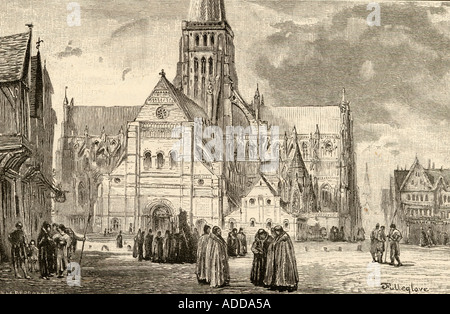 Old St Paul's Cathedral, London, England, seen here in the 16th century. Stock Photo