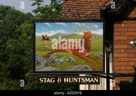 Hambleden The sign of the successful and popular Stag and Huntsman pub Stock Photo