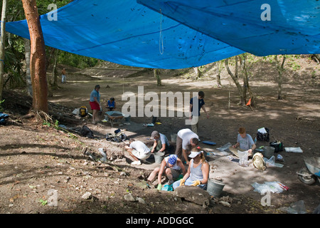 Student Volunteers on Archaeological Dig in Belize Stock Photo