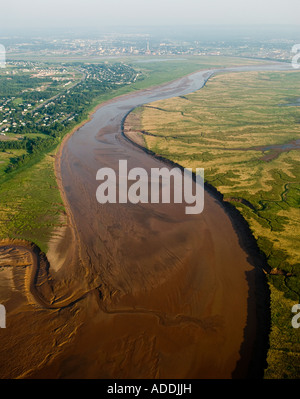 Aerials of the Petitcodiac River in Moncton New Brunswick Stock Photo