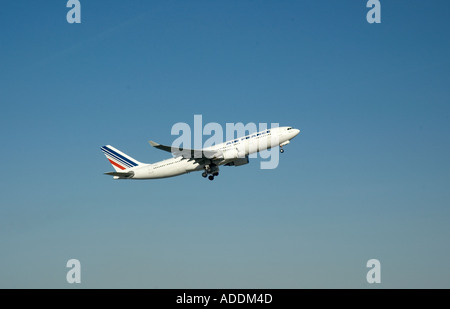 An Air France passenger during take off from Logan International Airport in Boston Massachusetts Stock Photo