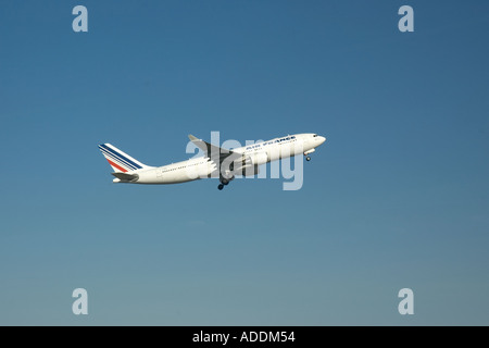 An Air France passenger during take off from Logan International Airport in Boston Massachusetts Stock Photo