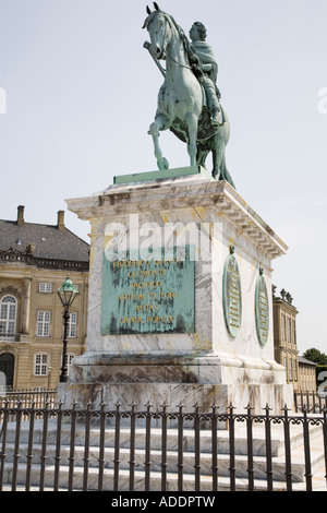 Equestrian statue of Frederik V in Amalienborg Square, Copenhagen, Denmark. Stock Photo