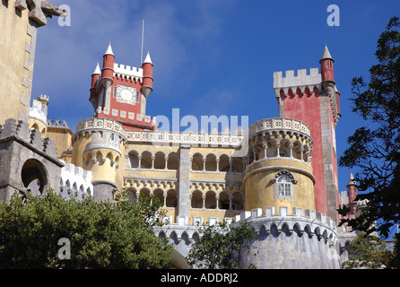 View of the colourful fairy medieval Palacio Pena Palace Sintra Lisbon Costa Lisboa Portugal Iberia Europe Stock Photo