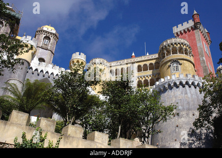 View of the colourful fairy medieval Palacio Pena Palace Sintra Lisbon Costa Lisboa Portugal Iberia Europe Stock Photo