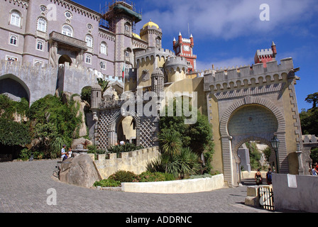 View of the colourful fairy medieval Palacio Pena Palace Sintra Lisbon Costa Lisboa Portugal Iberia Europe Stock Photo