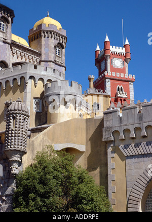 View of the colourful fairy medieval Palacio Pena Palace Sintra Lisbon Costa Lisboa Portugal Iberia Europe Stock Photo