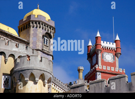 View of the colourful fairy medieval Palacio Pena Palace Sintra Lisbon Costa Lisboa Portugal Iberia Europe Stock Photo