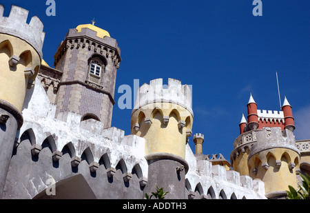 View of the colourful fairy medieval Palacio Pena Palace Sintra Lisbon Costa Lisboa Portugal Iberia Europe Stock Photo