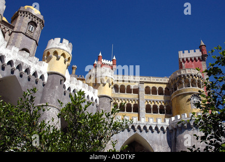 View of the colourful fairy medieval Palacio Pena Palace Sintra Lisbon Costa Lisboa Portugal Iberia Europe Stock Photo