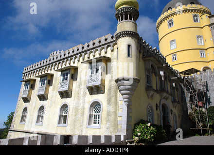 View of the colourful fairy medieval Palacio Pena Palace Sintra Lisbon Costa Lisboa Portugal Iberia Europe Stock Photo