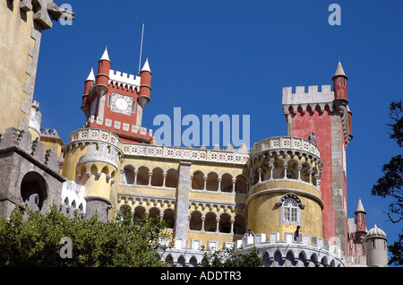 View of the colourful fairy medieval Palacio Pena Palace Sintra Lisbon Costa Lisboa Portugal Iberia Europe Stock Photo