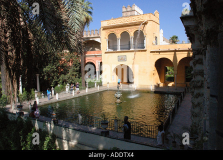 View of Alcazar Palace & gardens Palacio de Don Pedro Sevilla Seville Andalusia Andalucía España Spain Iberia Europe Stock Photo