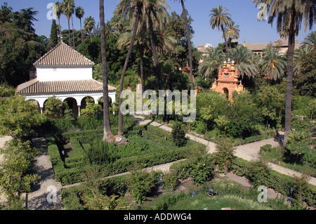 View of Alcazar Palace & gardens Palacio de Don Pedro Sevilla Seville Andalusia Andalucía España Spain Iberia Europe Stock Photo