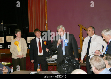 The declaration of the result in the Eddisbury constituency during the general election 2005 Stock Photo