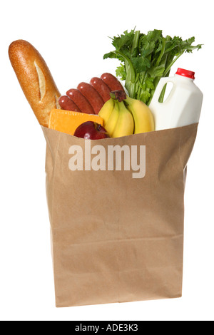 Paper Grocery Bag Full of Groceries Stock Photo