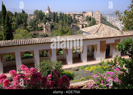 Panoramic view of Alhambra Palace & Alcazaba fortress Granada Andalusia Andalucía España Spain Iberia Europe Stock Photo