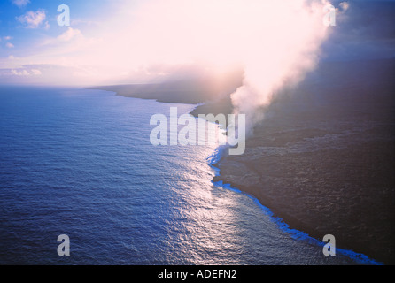 Hawaii coast. Kilauea Volcano. Volcanoes National Park. Pyroclastic flow into the Pacific Ocean. Stock Photo