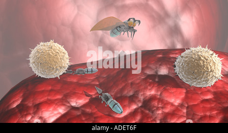 nanotechnology tiny robots or nanobots which could be used in medical science warfare or other technologies 3d illustratio Stock Photo