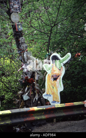 Site where Marc Bolan died when his car crashed into the tree in Queens Ride Barnes in London Tree is decorated by fans Stock Photo