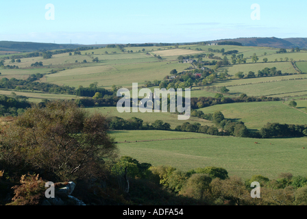 View Towards Cheviot Hills of Northumbrain Countryside from Between Alnwick and Rothbury Nothumberland England United Kingdom UK Stock Photo