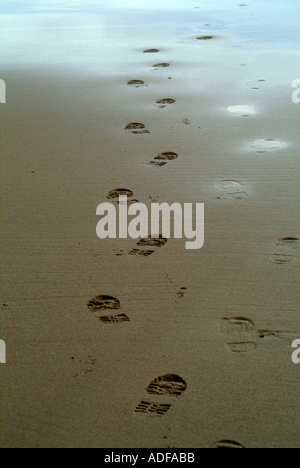 Footprints in the Sand at Newton by the Sea Northumberland England United Kingdom UK Stock Photo