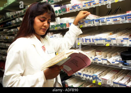 pharmacy technician female preparing prescription guys st hospital thomas alamy senior