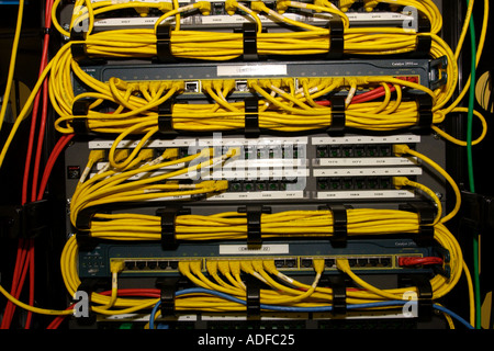 Cables in network server cabinet UK Stock Photo