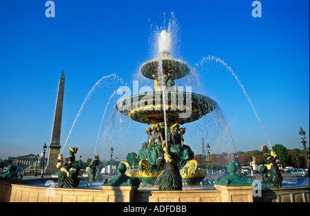 France Paris Place de la Concorde Fountain and the Obelisk Stock Photo
