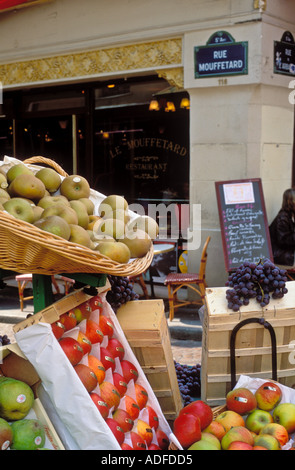 France Paris fresh produce on Rue Mouffetard a street market Stock Photo