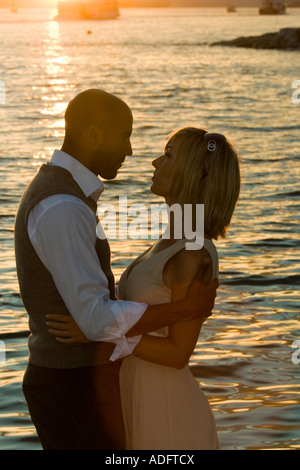 Interracial love story of a black man and a white woman Model released Stock Photo